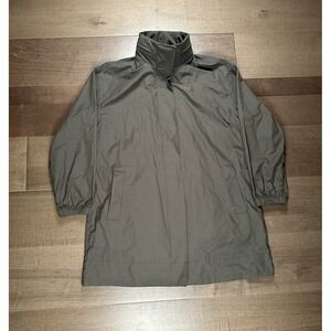 Eileen Fisher Jacket Women's XS Green Stand Collar Long Coat Cotton Nylon Zip
